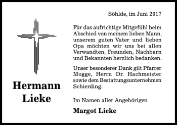 Traueranzeige von Hermann Lieke von Hildesheimer Allgemeine Zeitung