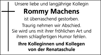 Traueranzeige von Rommy Machens von Hildesheimer Allgemeine Zeitung