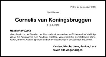 Traueranzeige von Cornelis van Koningsbruggen von Hildesheimer Allgemeine Zeitung