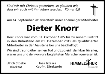 Traueranzeige von Dieter Knorr von Hildesheimer Allgemeine Zeitung