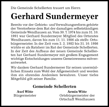 Traueranzeige von Gerhard Sundermeyer von Hildesheimer Allgemeine Zeitung