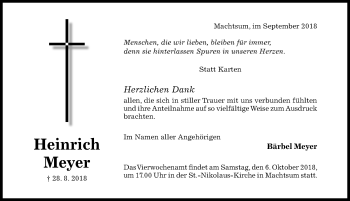 Traueranzeige von Heinrich Meyer von Hildesheimer Allgemeine Zeitung