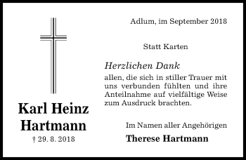 Traueranzeige von Karl Heinz Hartmann von Hildesheimer Allgemeine Zeitung