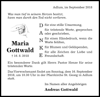 Traueranzeige von Maria Gottwald von Hildesheimer Allgemeine Zeitung