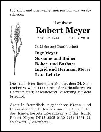 Traueranzeige von Robert Meyer von Hildesheimer Allgemeine Zeitung