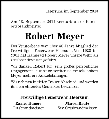 Traueranzeige von Robert Meyer von Hildesheimer Allgemeine Zeitung