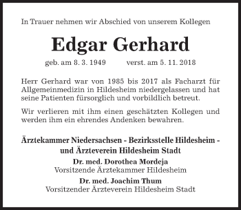 Traueranzeige von Edgar Gerhard von Hildesheimer Allgemeine Zeitung