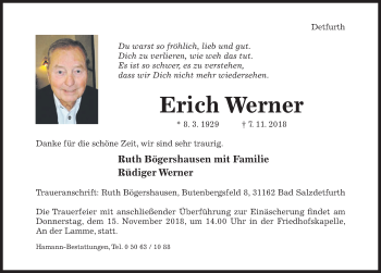 Traueranzeige von Erich Werner von Hildesheimer Allgemeine Zeitung