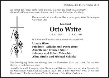 Traueranzeige von Otto Witte von Hildesheimer Allgemeine Zeitung