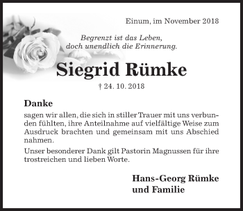 Traueranzeige von Siegrid Rümke von Hildesheimer Allgemeine Zeitung