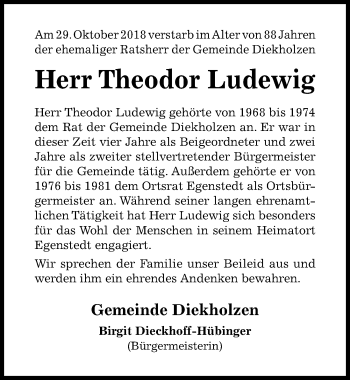 Traueranzeige von Theodor Ludewig von Hildesheimer Allgemeine Zeitung