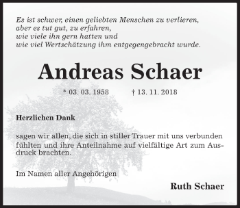 Traueranzeige von Andreas Schaer von Hildesheimer Allgemeine Zeitung