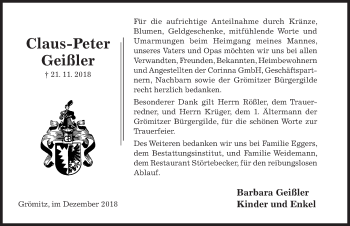 Traueranzeige von Claus-Peter Geißler von Hildesheimer Allgemeine Zeitung