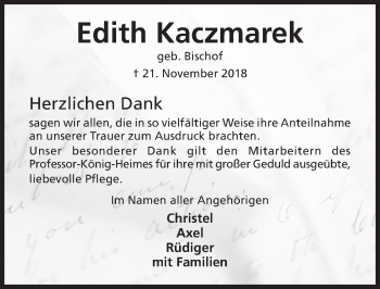 Traueranzeige von Edith Kaczmarek von Hildesheimer Allgemeine Zeitung