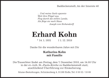 Traueranzeige von Erhard Kohn von Hildesheimer Allgemeine Zeitung