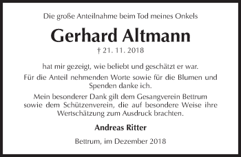 Traueranzeige von Gerhard Altmann von Hildesheimer Allgemeine Zeitung