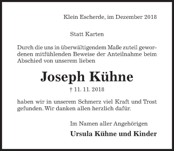 Traueranzeige von Joseph Kühne von Hildesheimer Allgemeine Zeitung