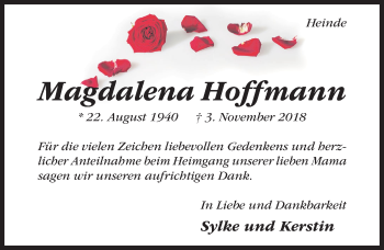 Traueranzeige von Magdalena Hoffmann von Hildesheimer Allgemeine Zeitung