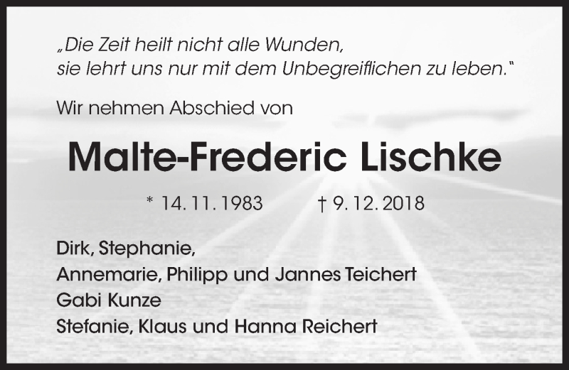  Traueranzeige für Malte-Frederic Lischke vom 15.12.2018 aus Hildesheimer Allgemeine Zeitung