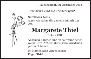 Traueranzeige von Margarete Thiel von Hildesheimer Allgemeine Zeitung