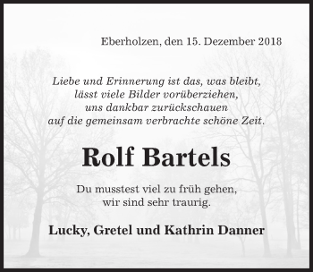 Traueranzeige von Rolf Bartels von Hildesheimer Allgemeine Zeitung