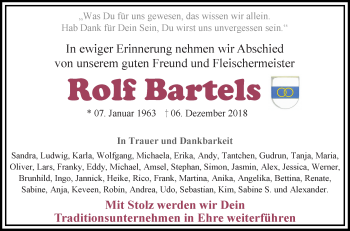 Traueranzeige von Rolf Bartels von Hildesheimer Allgemeine Zeitung