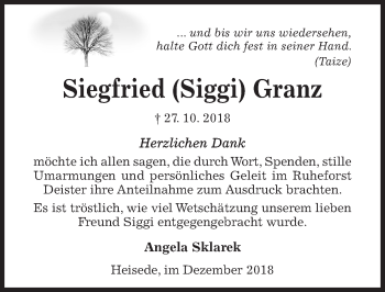 Traueranzeige von Siegfried Granz von Hildesheimer Allgemeine Zeitung