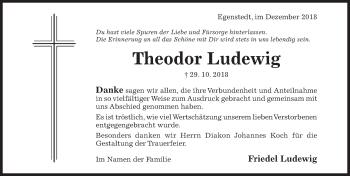 Traueranzeige von Theodor Ludewig von Hildesheimer Allgemeine Zeitung