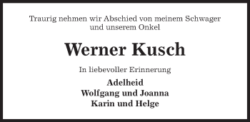 Traueranzeige von Werner Kusch von Hildesheimer Allgemeine Zeitung