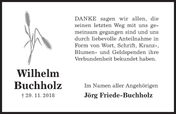 Traueranzeige von Wilhelm Buchholz von Hildesheimer Allgemeine Zeitung