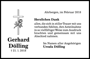 Traueranzeige von Gerhard Dölling von Hildesheimer Allgemeine Zeitung