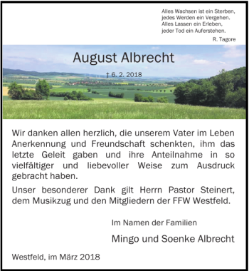 Traueranzeige von August Albrecht von Hildesheimer Allgemeine Zeitung