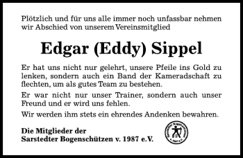 Traueranzeige von Edgar Eddy Sippel von Hildesheimer Allgemeine Zeitung