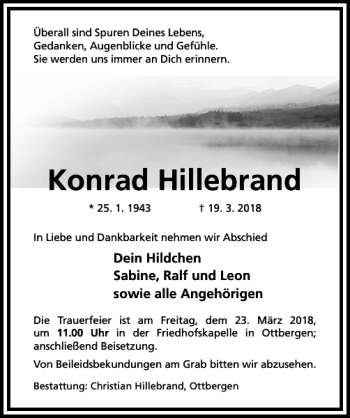 Traueranzeige von Konrad Hillebrand von Hildesheimer Allgemeine Zeitung