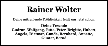 Traueranzeige von Rainer Wolter von Hildesheimer Allgemeine Zeitung