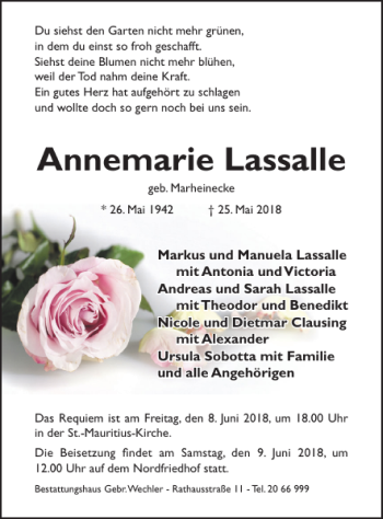 Traueranzeige von Annemarie Lassalle von Hildesheimer Allgemeine Zeitung