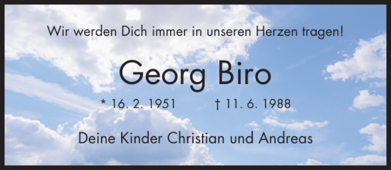  Traueranzeige für Georg Biro vom 09.06.2018 aus Hildesheimer Allgemeine Zeitung