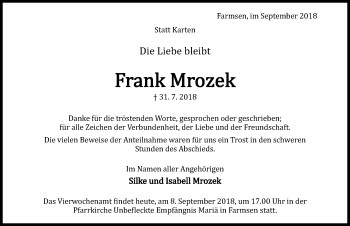 Traueranzeige von Frank Mrozek von Hildesheimer Allgemeine Zeitung