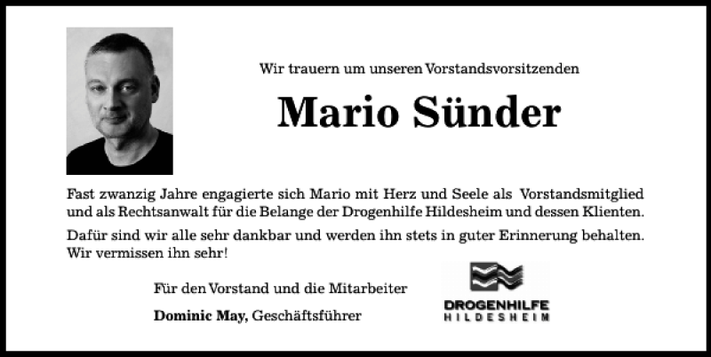  Traueranzeige für Mario Sünder vom 19.09.2018 aus Hildesheimer Allgemeine Zeitung