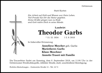 Traueranzeige von Theodor Garbs von Hildesheimer Allgemeine Zeitung