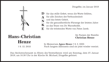 Traueranzeige von Hans-Christian Henze von Hildesheimer Allgemeine Zeitung