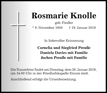 Traueranzeige von Rosmarie Knolle von Hildesheimer Allgemeine Zeitung