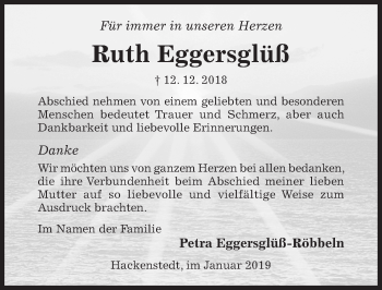 Traueranzeige von Ruth Eggersglüß von Hildesheimer Allgemeine Zeitung