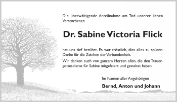 Traueranzeige von Sabine Victoria Flick von Hildesheimer Allgemeine Zeitung