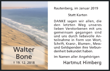 Traueranzeige von Walter Bone von Hildesheimer Allgemeine Zeitung