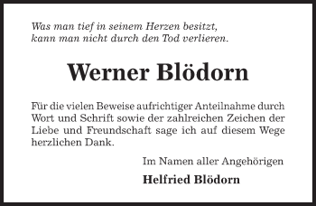 Traueranzeige von Werner Blödorn von Hildesheimer Allgemeine Zeitung
