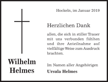 Traueranzeige von Wilhelm Helmes von Hildesheimer Allgemeine Zeitung