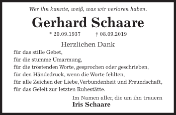 Traueranzeige von Gerhard Schaare von Hildesheimer Allgemeine Zeitung