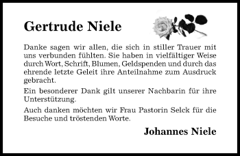 Traueranzeige von Gertrude Niele von Hildesheimer Allgemeine Zeitung