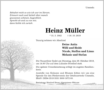 Traueranzeige von Heinz Müller von Hildesheimer Allgemeine Zeitung